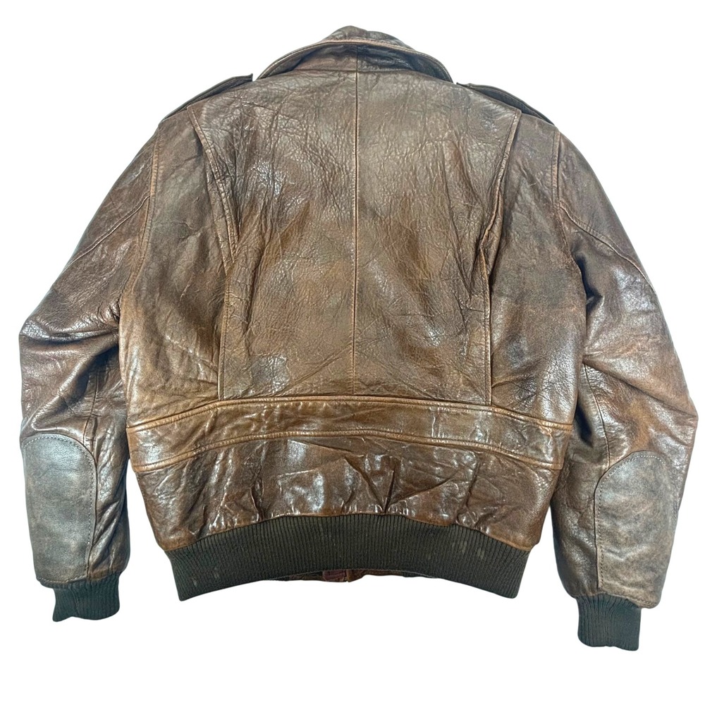 Vintage Leather Bomber Jacket Brown Distressed Aviator Flight 80s Adam Spencer M - Picture 2 of 16